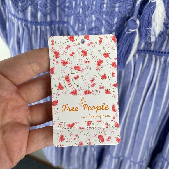 Free People NWT Lola Embroidered Tiered Mini Dress Chambray Blue Babydoll XS - Picture 6 of 12